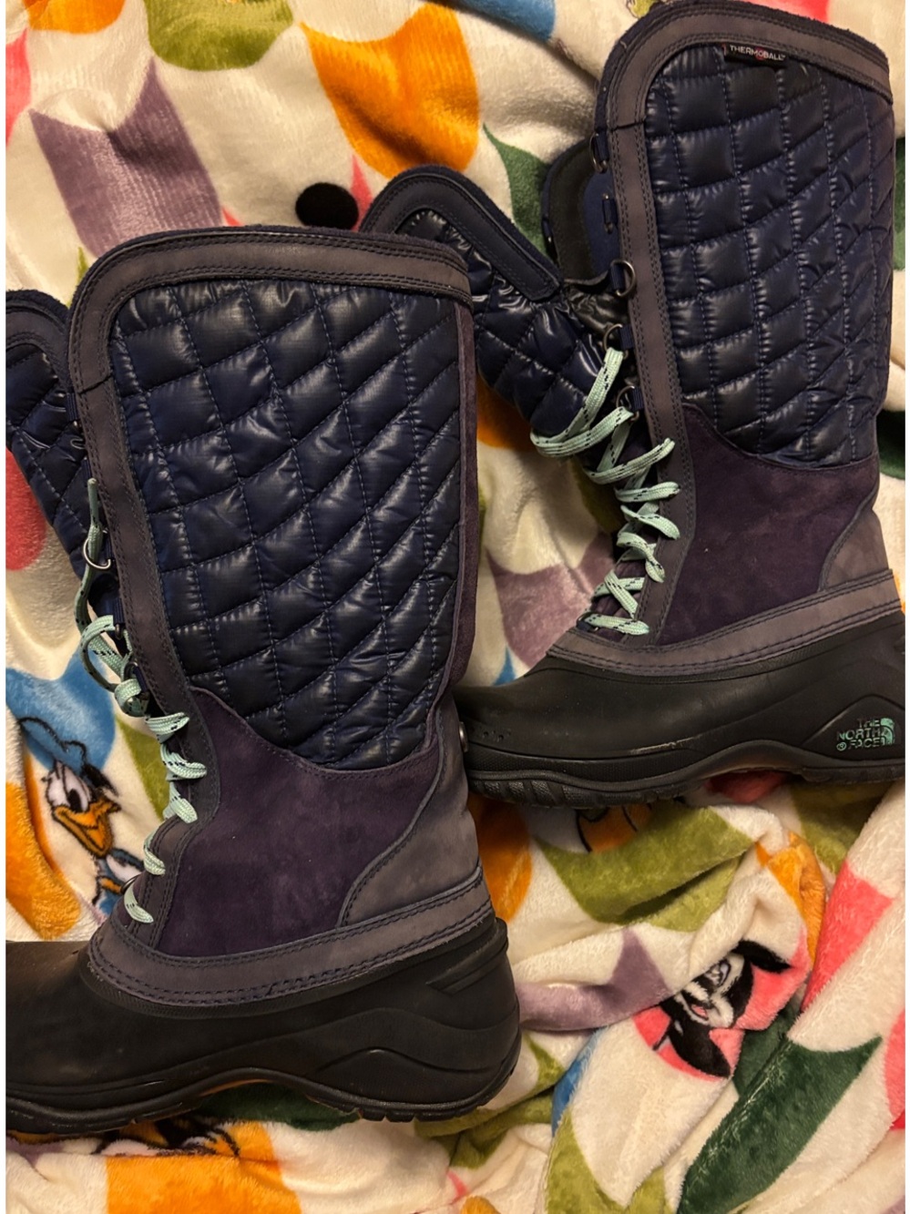 The North Face Navy Quilted purple suede Winter Boots with Mint Lace thermoball - Picture 2 of 12